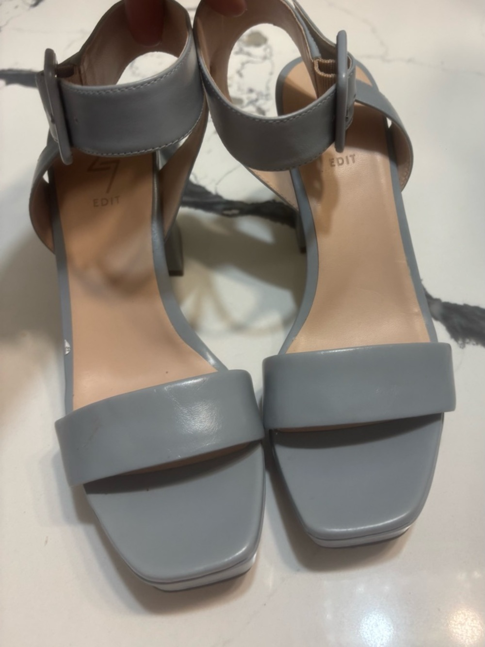 27 EDIT Gray Block Heel Sandals